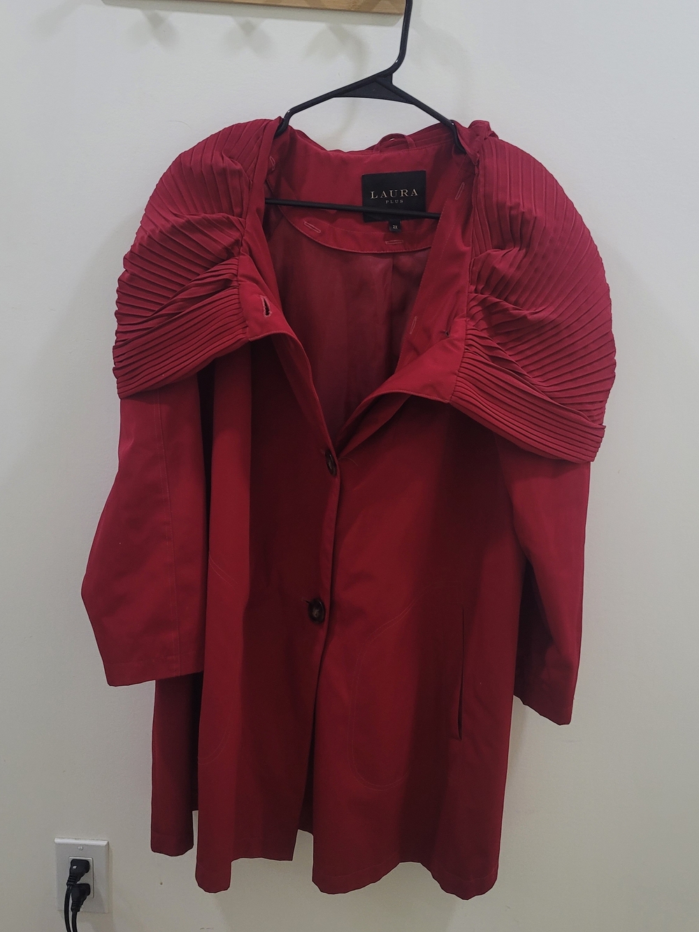 2x Laura Red Pleated-Collar Trench Coat Like Red Queen Alice In Wonderland